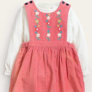 NWT Mini Boden Embroidered Corduroy Pinafore Set 18-24M